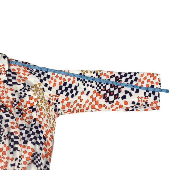 CAbi #404‎ Shirt Grand Prix Print Button Front Tunic Top Women's S Blue Orange - Picture 6 of 11